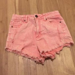Iris. Pink Acid Wash High Waisted Denim Shorts